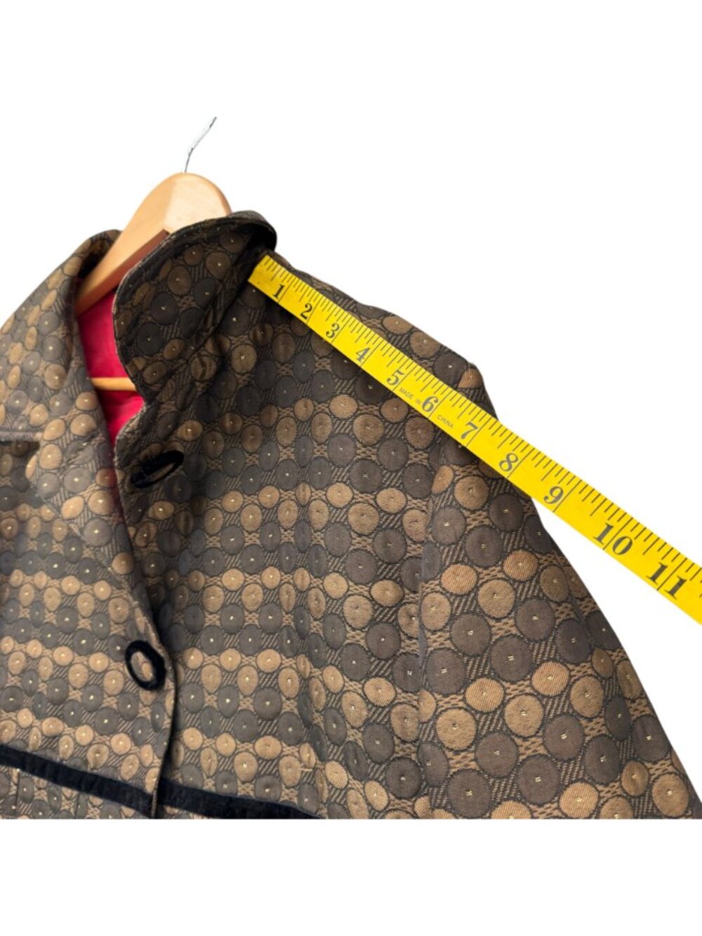 Maestro Jacquard Pleated Jacket Womens Brown Cropped Bell Sleeve Blazer Size L - Picture 9 of 10